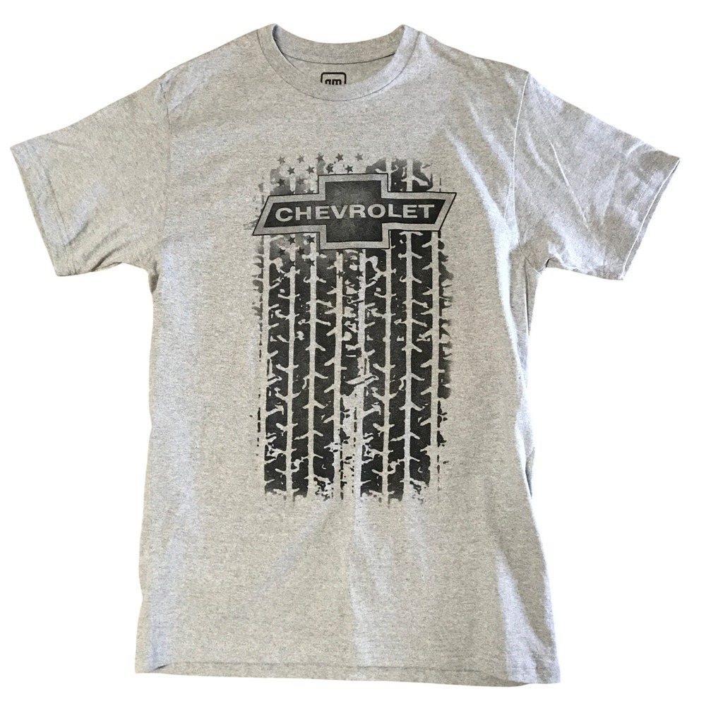 Chevrolet GM Mens Graphic T-Shirt Gray Tire Tread Flag Logo Medium H3 Sportgear